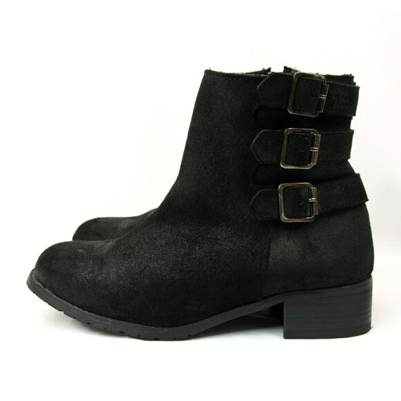 BooRoo Jules Leather Suede Fleece Side Zip Chunky Buckle Ankle Boots Booties 9 - Picture 4 of 13